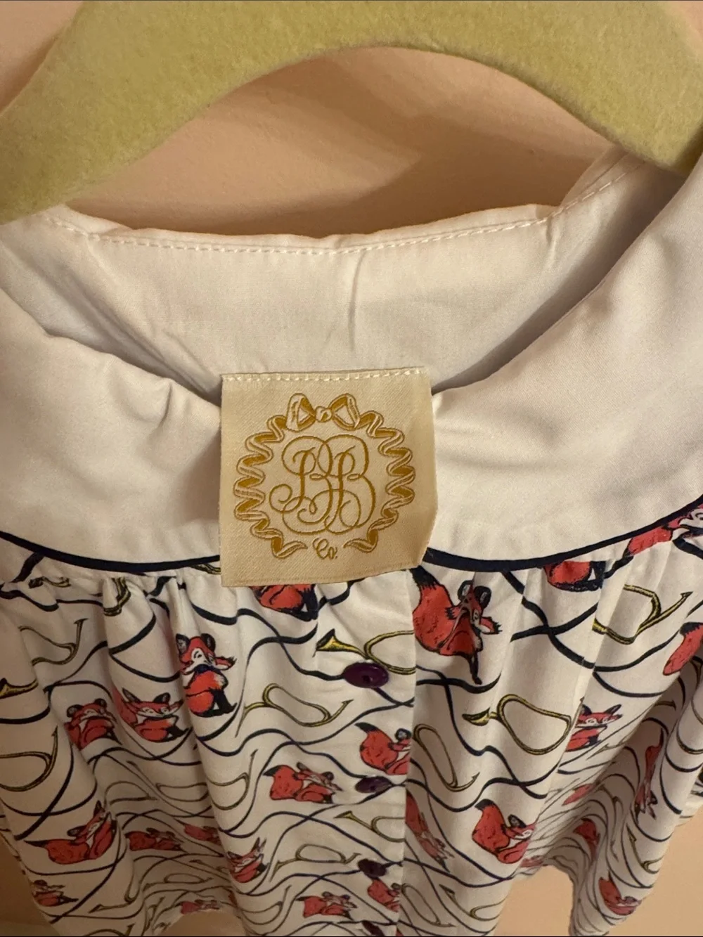 The Beaufort Bonnet Company White Top with Red Fox Print and Navy Trim